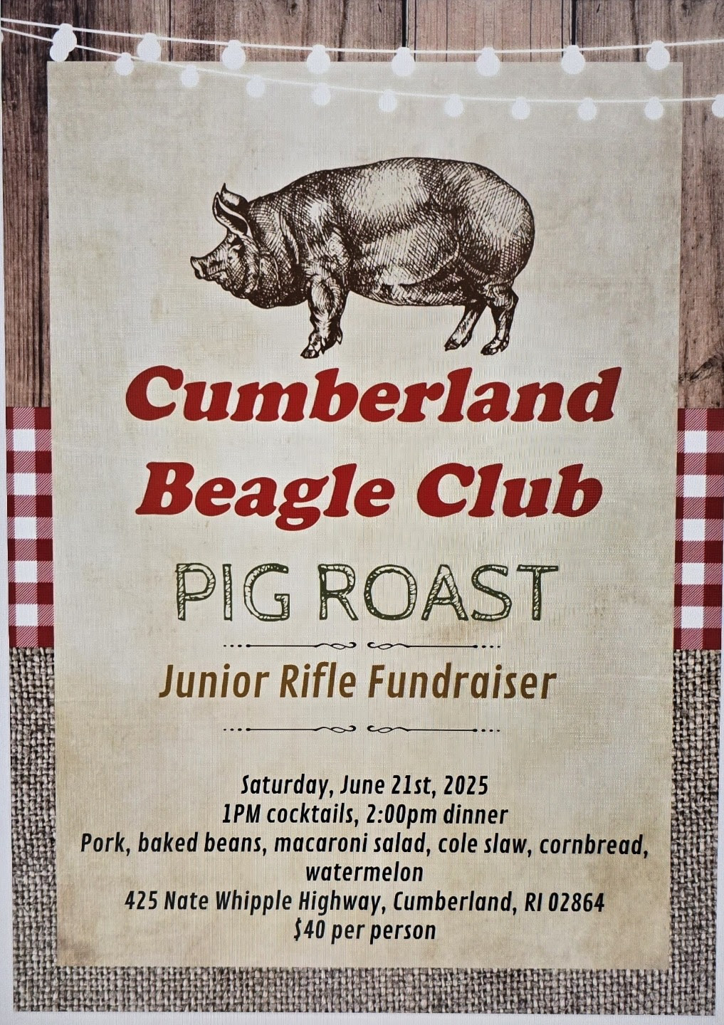 Pig Roast - Junior Rifle Fundraiser @ Cumberland Beagle Club